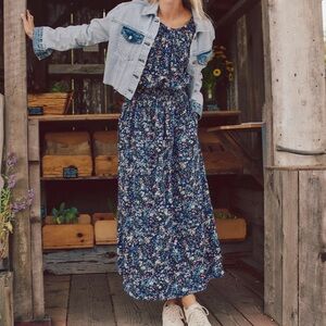 Marine Layer Blue Floral Charlotte Maxi Dress Size Medium